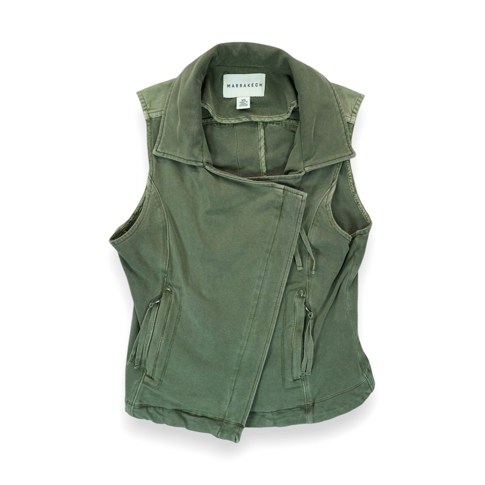 Marrakech Anthropologie Women's Vest Army‎ Green Utility Moto Pockets Size XS